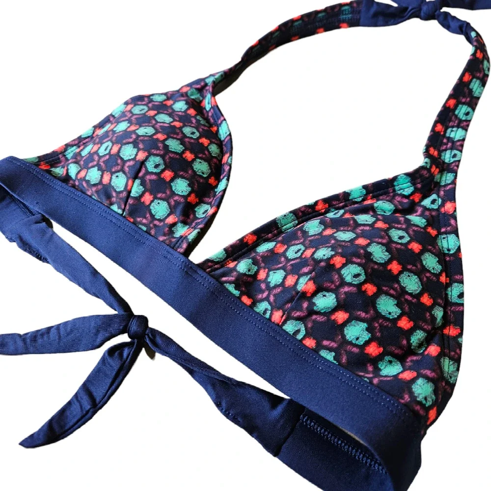 Patagonia Geometric Print Boucau Halter Bikini Top Navy Women's XSmall